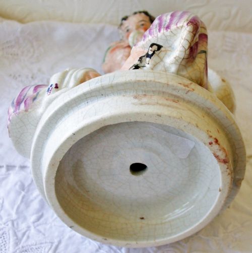 ANTIQUE ENGLISH VICTORIAN STAFFORDSHIRE PIERROT TOBACCO JAR AND COVER - ADDITIONAL PHOTO 4