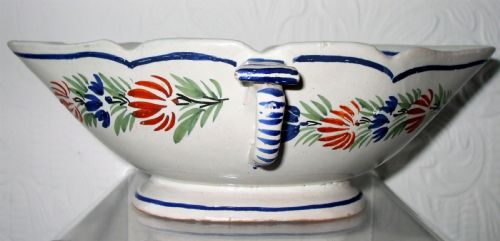 Antique "Hb" Quimper French Faience Double Sauceboat