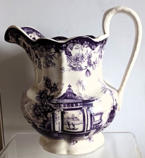 ANTIQUE ENGLISH GEORGIAN MAGENTA TRANSFER JUG
