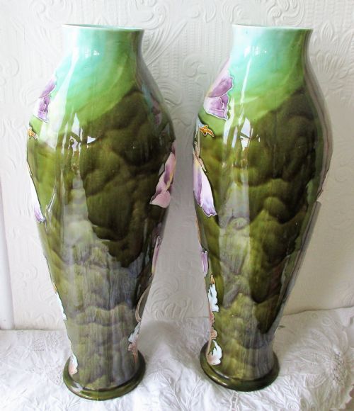 PAIR OF ANTIQUE FRENCH FAIENCE ART NOUVEAU VASES - ADDITIONAL PHOTO 1