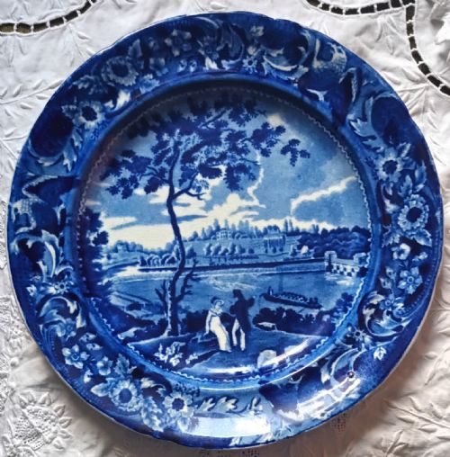 Antique English Georgian Blue and White Transfer Plate ~ "Fair Mount Near Philadelphia" ~ Stubbs