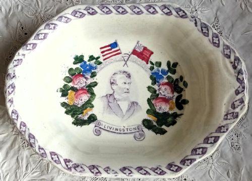 Antique Scottish Victorian Commemorative Pottery Dish ~ "Dr. Livingstone"