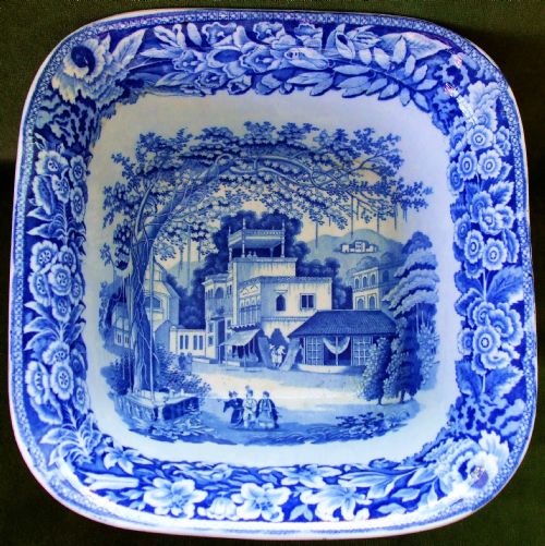 ANTIQUE ENGLISH GEORGIAN BLUE AND WHITE TRANSFER EASTERN STREET SCENE POTTERY BOWL J R RILEY