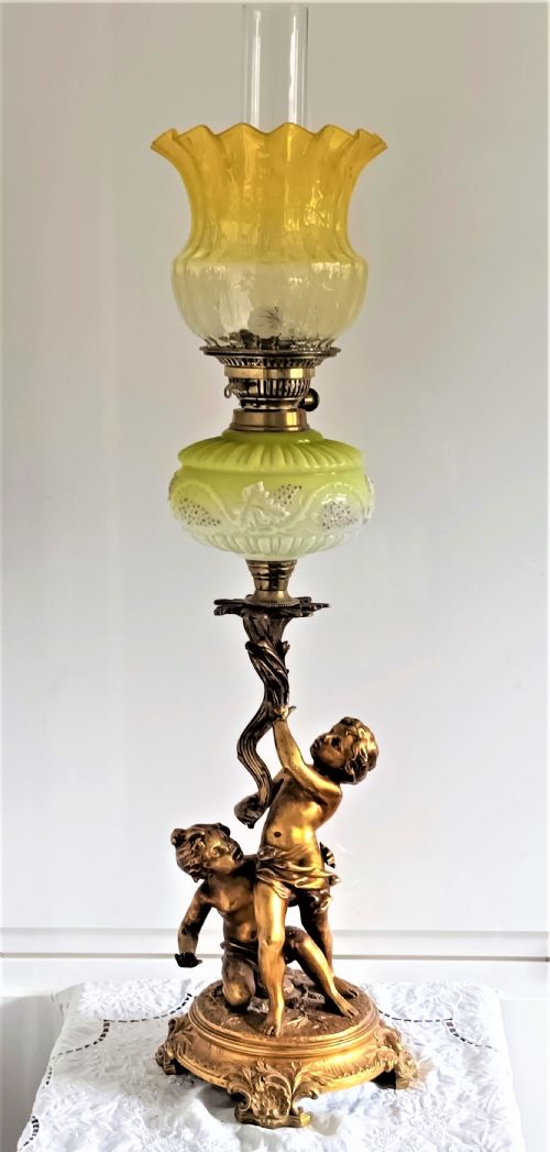 Antique English Victorian Gilded Oil Lamp