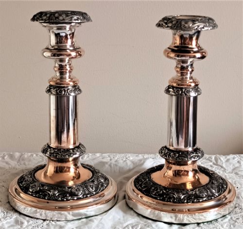 PAIR OF ANTIQUE ENGLISH GEORGIAN OLD SHEFFIELD PLATE TELESCOPIC CANDLESTICKS