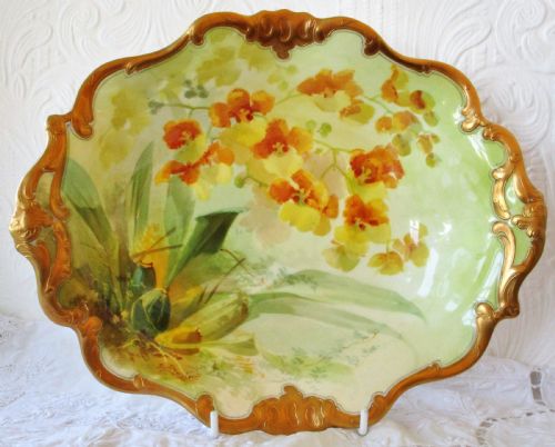 ANTIQUE ROYAL DOULTON ENGLISH PORCELAIN CABINET DISH ORCHIDS DAVID DEWSBERRY