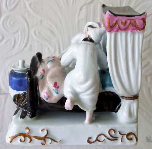 ANTIQUE GERMAN VICTORIAN CHINA FAIRING THE LAST IN BED TO PUT OUT THE LIGHT - ADDITIONAL PHOTO 1