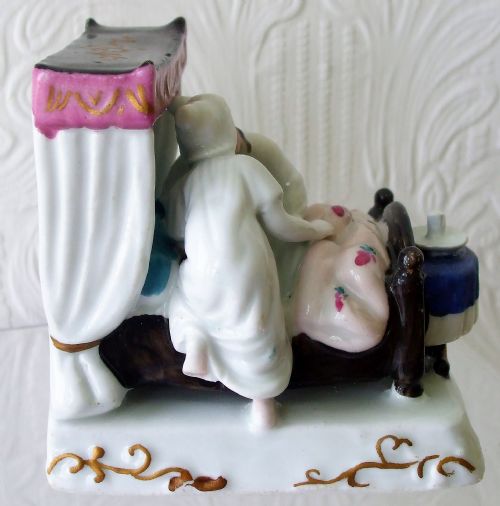 ANTIQUE GERMAN VICTORIAN CHINA FAIRING THE LAST IN BED TO PUT OUT THE LIGHT - ADDITIONAL PHOTO 3