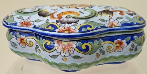 Antique Desvres / Rouen French Faience Box and Cover