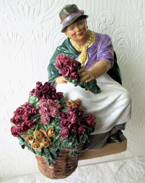Antique English Studio Pottery Figurine ~ "Piccadilly Rose Woman" ~ Charles Vyse