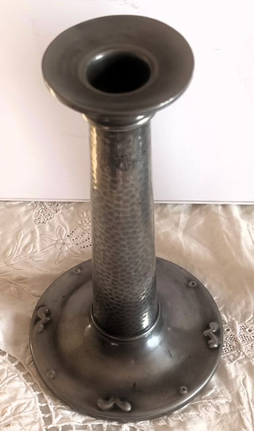PAIR OF ANTIQUE ARTS AND CRAFTS PEWTER CANDLESTICKS - ADDITIONAL PHOTO 2