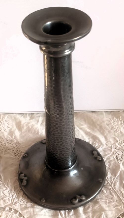 PAIR OF ANTIQUE ARTS AND CRAFTS PEWTER CANDLESTICKS - ADDITIONAL PHOTO 3