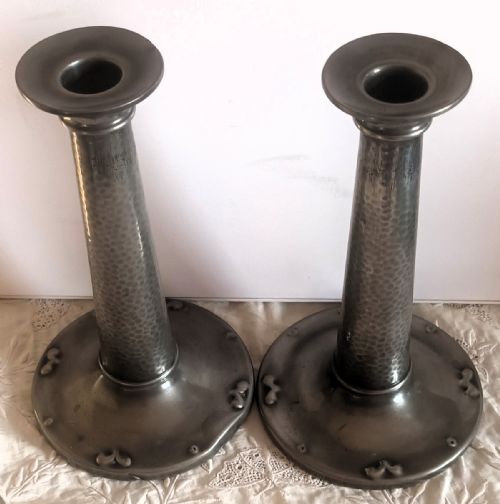PAIR OF ANTIQUE ARTS AND CRAFTS PEWTER CANDLESTICKS - ADDITIONAL PHOTO 10