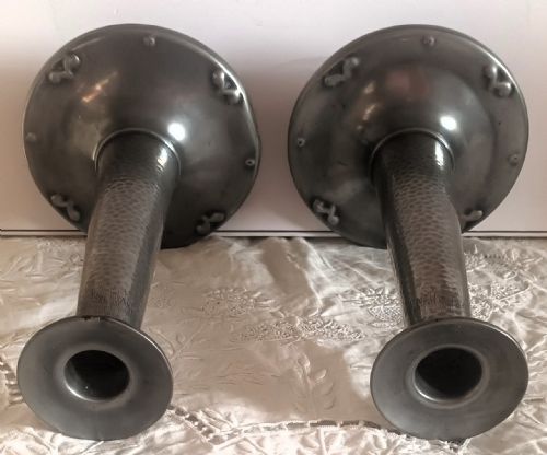 PAIR OF ANTIQUE ARTS AND CRAFTS PEWTER CANDLESTICKS - ADDITIONAL PHOTO 11