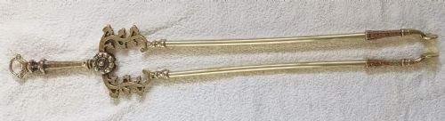 SET OF THREE ANTIQUE ENGLISH VICTORIAN BRASS FIRE IRONS - ADDITIONAL PHOTO 7