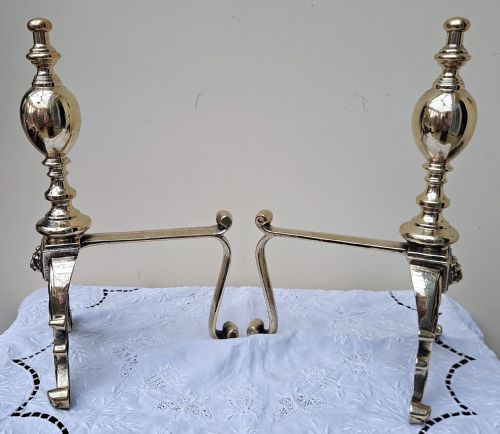 PAIR OF ANTIQUE ENGLISH VICTORIAN BRASS ANDIRONS - ADDITIONAL PHOTO 1
