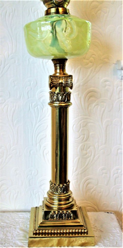 ANTIQUE ENGLISH VICTORIAN HINKS IONIC COLUMN BRASS OIL LAMP - ADDITIONAL PHOTO 2