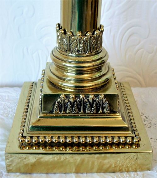 ANTIQUE ENGLISH VICTORIAN HINKS IONIC COLUMN BRASS OIL LAMP - ADDITIONAL PHOTO 3