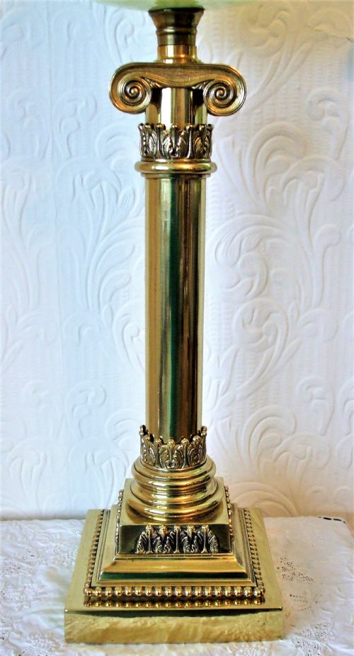ANTIQUE ENGLISH VICTORIAN HINKS IONIC COLUMN BRASS OIL LAMP - ADDITIONAL PHOTO 5