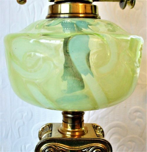 ANTIQUE ENGLISH VICTORIAN HINKS IONIC COLUMN BRASS OIL LAMP - ADDITIONAL PHOTO 6
