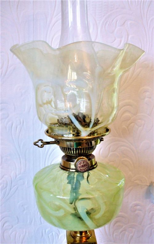 ANTIQUE ENGLISH VICTORIAN HINKS IONIC COLUMN BRASS OIL LAMP - ADDITIONAL PHOTO 8