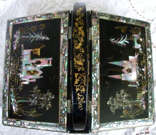 ANTIQUE ENGLISH VICTORIAN PAPIERMCH NEEDLEWORK CASKET - ADDITIONAL PHOTO 1