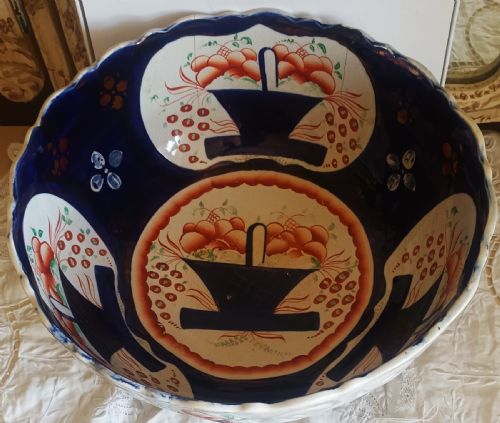 ANTIQUE VICTORIAN GAUDY WELSH BASKET OF FLOWERS PATTERN FOOTED POTTERY BOWL - ADDITIONAL PHOTO 3