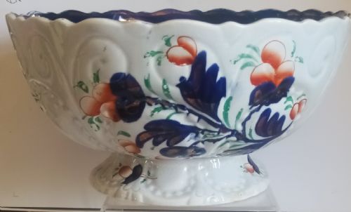 ANTIQUE VICTORIAN GAUDY WELSH BASKET OF FLOWERS PATTERN FOOTED POTTERY BOWL - ADDITIONAL PHOTO 4