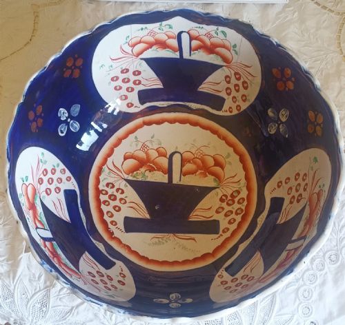 ANTIQUE VICTORIAN GAUDY WELSH BASKET OF FLOWERS PATTERN FOOTED POTTERY BOWL - ADDITIONAL PHOTO 5