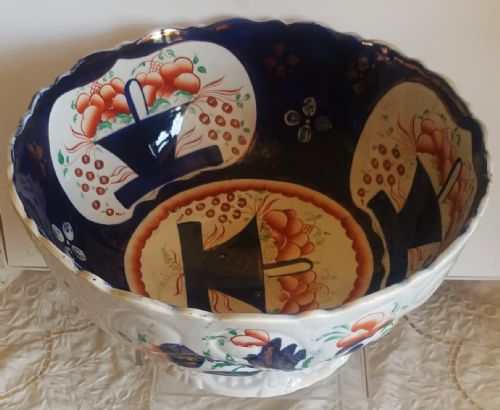 ANTIQUE VICTORIAN GAUDY WELSH BASKET OF FLOWERS PATTERN FOOTED POTTERY BOWL - ADDITIONAL PHOTO 7