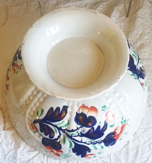 ANTIQUE VICTORIAN GAUDY WELSH BASKET OF FLOWERS PATTERN FOOTED POTTERY BOWL - ADDITIONAL PHOTO 9