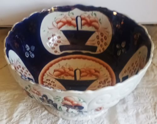 ANTIQUE VICTORIAN GAUDY WELSH BASKET OF FLOWERS PATTERN FOOTED POTTERY BOWL - ADDITIONAL PHOTO 10