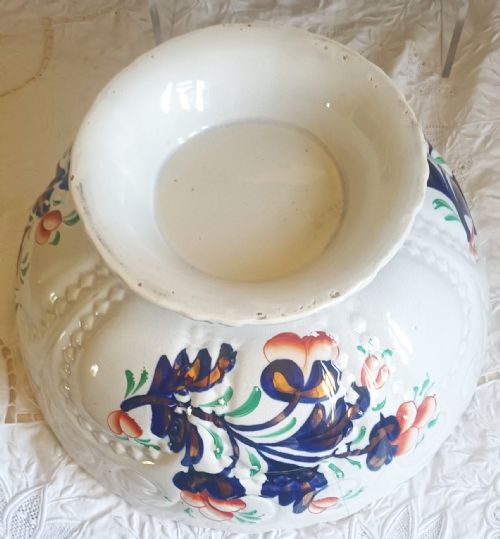 ANTIQUE VICTORIAN GAUDY WELSH BASKET OF FLOWERS PATTERN FOOTED POTTERY BOWL - ADDITIONAL PHOTO 11