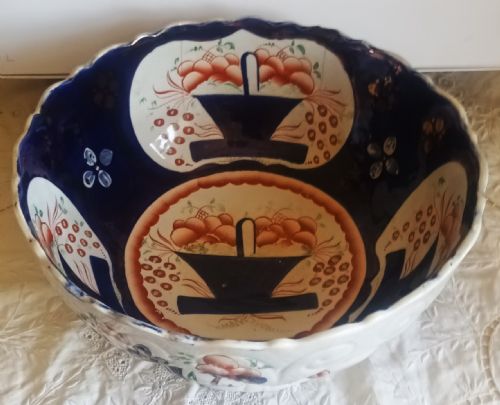 ANTIQUE VICTORIAN GAUDY WELSH BASKET OF FLOWERS PATTERN FOOTED POTTERY BOWL - ADDITIONAL PHOTO 12