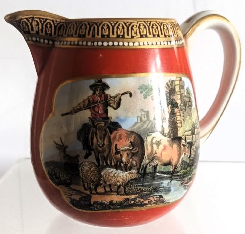 antique english victorian prattware pottery cream jug - CATEGORY: ANTIQUE JUGS - DATED 19TH CENTURY