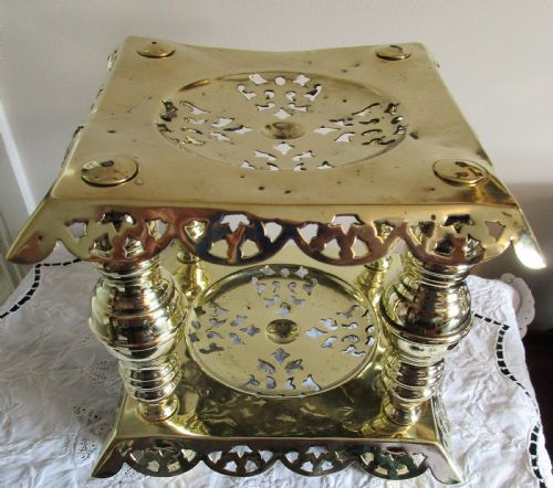ANTIQUE ENGLISH VICTORIAN BRASS TWO TIER TRIVET KETTLE STAND - ADDITIONAL PHOTO 3