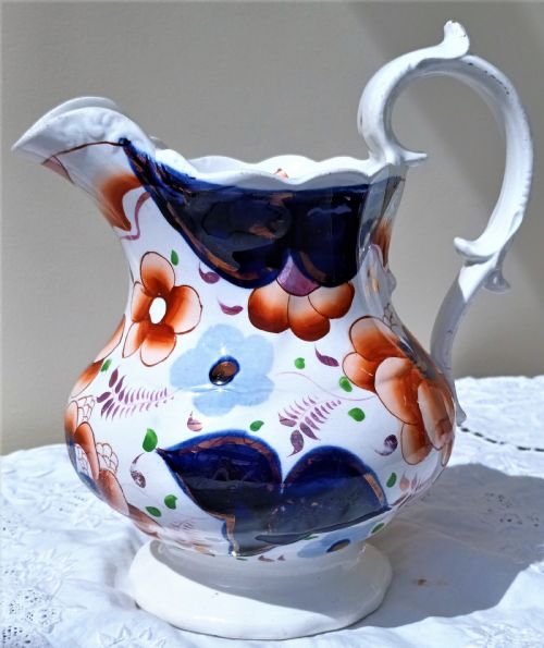 antique victorian gaudy welsh drape pattern pottery jug - CATEGORY: ANTIQUE JUGS - DATED 19TH CENTURY