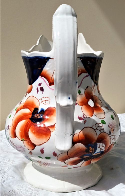 ANTIQUE VICTORIAN GAUDY WELSH DRAPE PATTERN POTTERY JUG - ADDITIONAL PHOTO 1