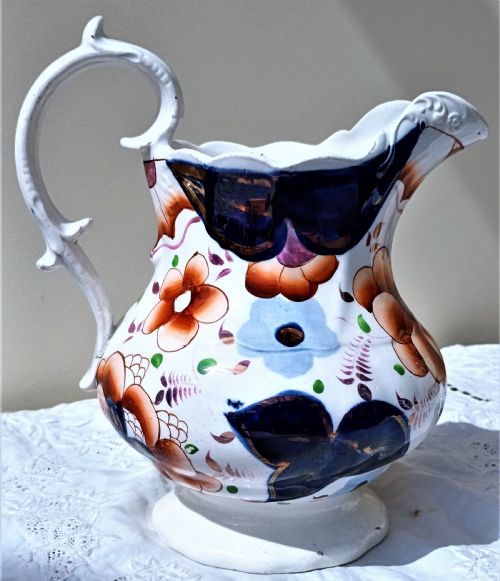 ANTIQUE VICTORIAN GAUDY WELSH DRAPE PATTERN POTTERY JUG - ADDITIONAL PHOTO 2