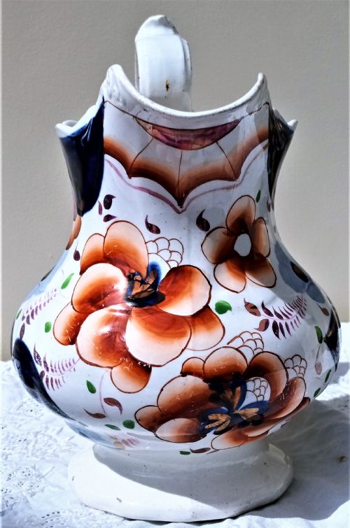 ANTIQUE VICTORIAN GAUDY WELSH DRAPE PATTERN POTTERY JUG - ADDITIONAL PHOTO 3