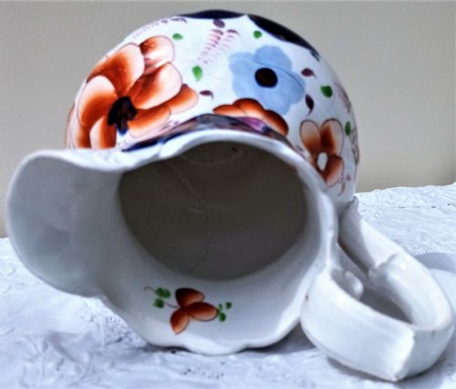 ANTIQUE VICTORIAN GAUDY WELSH DRAPE PATTERN POTTERY JUG - ADDITIONAL PHOTO 4