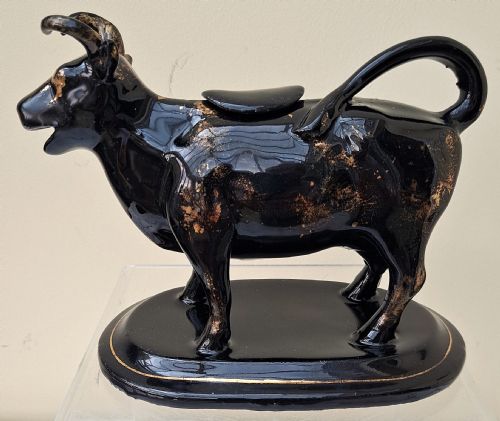 Antique English Victorian "Jackfield" Pottery Cow Creamer