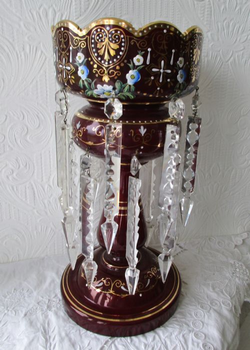 PAIR OF ANTIQUE ENGLISH VICTORIAN RUBY GLASS LUSTRES - ADDITIONAL PHOTO 3
