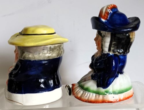 PAIR OF ANTIQUE VICTORIAN GAUDY WELSH LADY AND GENTLEMAN TOBACCO JARS - ADDITIONAL PHOTO 1