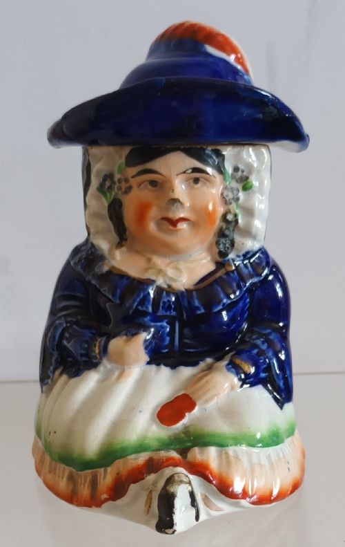 PAIR OF ANTIQUE VICTORIAN GAUDY WELSH LADY AND GENTLEMAN TOBACCO JARS - ADDITIONAL PHOTO 2