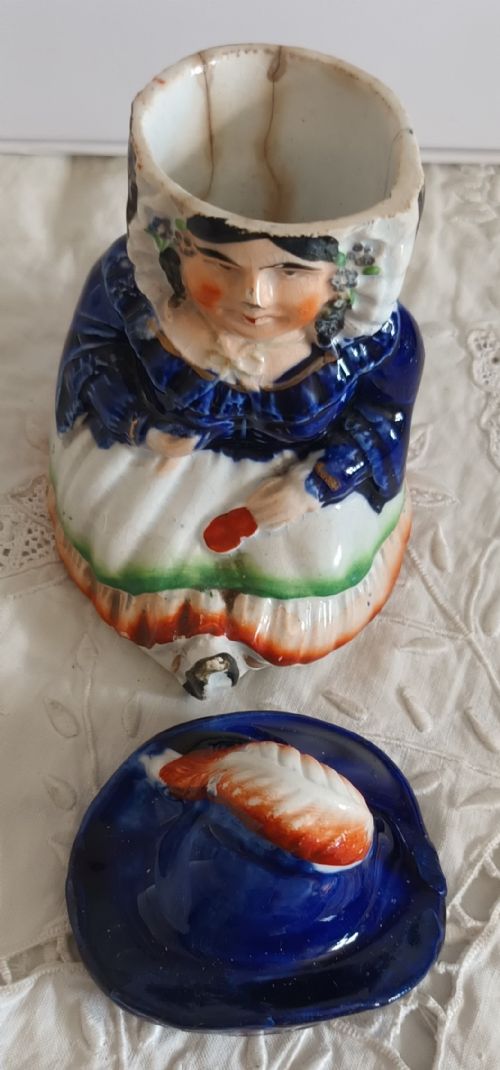 PAIR OF ANTIQUE VICTORIAN GAUDY WELSH LADY AND GENTLEMAN TOBACCO JARS - ADDITIONAL PHOTO 6