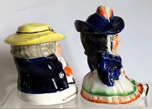 PAIR OF ANTIQUE VICTORIAN GAUDY WELSH LADY AND GENTLEMAN TOBACCO JARS - ADDITIONAL PHOTO 16