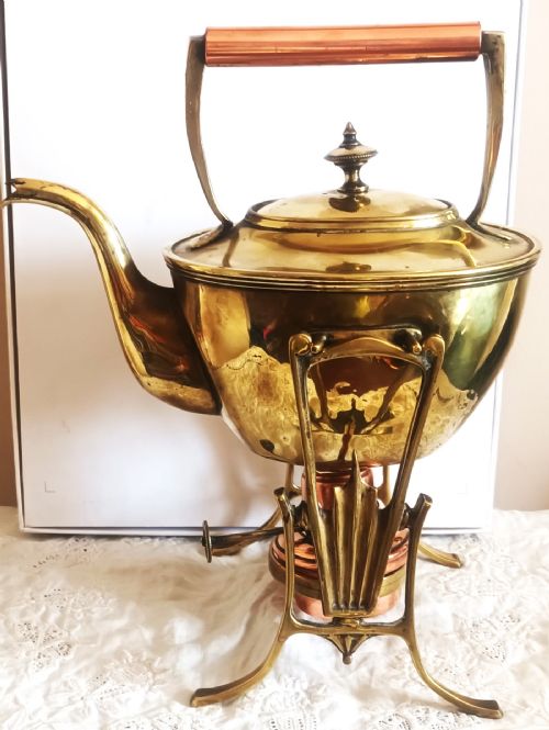 ANTIQUE ENGLISH VICTORIAN BRASS AND COPPER SPIRIT KETTLE WILLIAM SOUTTER SONS