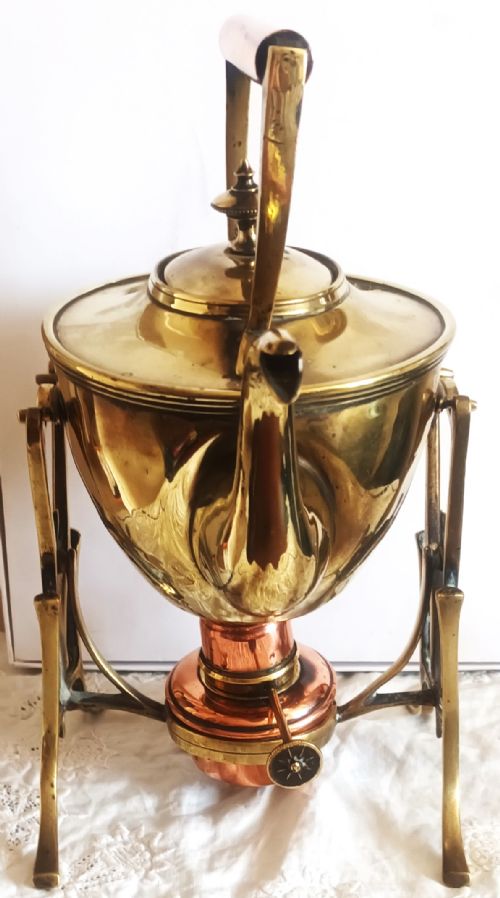 ANTIQUE ENGLISH VICTORIAN BRASS AND COPPER SPIRIT KETTLE WILLIAM SOUTTER SONS - ADDITIONAL PHOTO 1