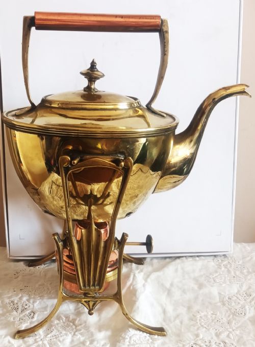 ANTIQUE ENGLISH VICTORIAN BRASS AND COPPER SPIRIT KETTLE WILLIAM SOUTTER SONS - ADDITIONAL PHOTO 2